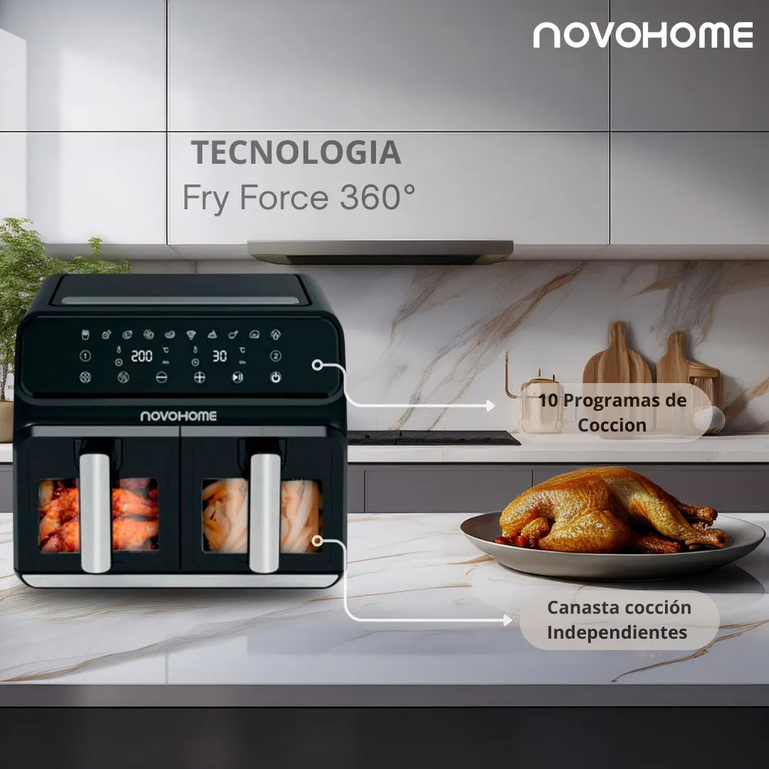Freidora de Aire Novohome NH-AF DUAL 8L Doble Canasto 1700W Digital