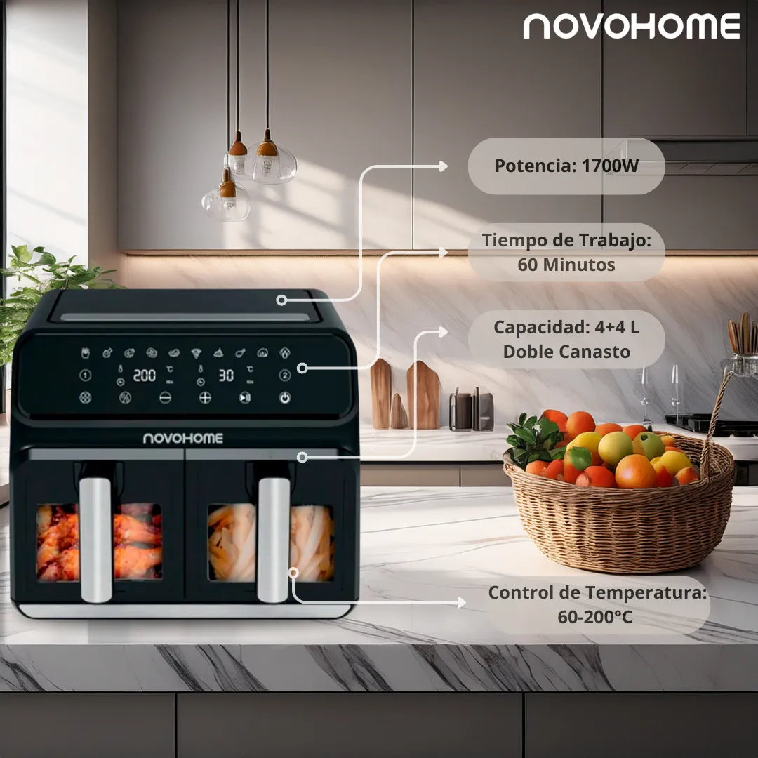 Freidora de Aire Novohome NH-AF DUAL 8L Doble Canasto 1700W Digital
