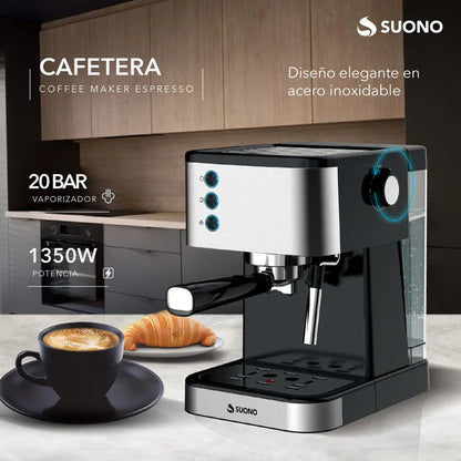Cafetera Expresso Suono 1.5 L Acero Inoxidable 20 Bar Calentamiento de Tazas 1350W