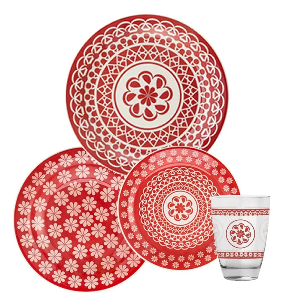 Juego De Vajilla Platos Vasos Decorados Oxford 16 Piezas