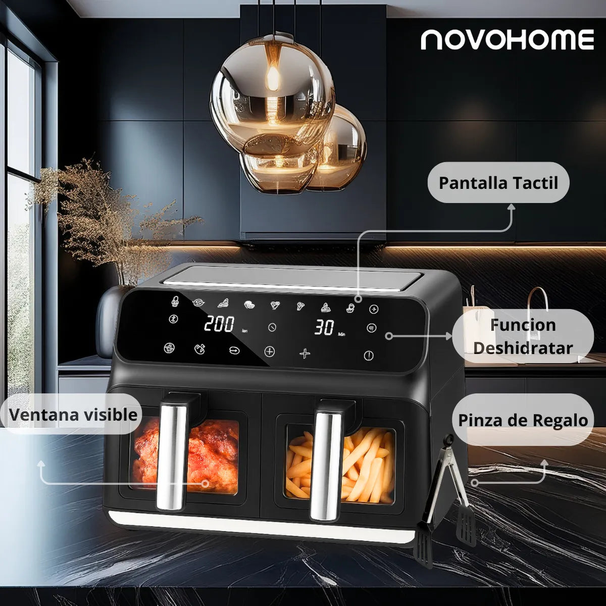 Freidora de Aire Novohome NH-AF DUAL 8L Doble Canasto 1700W Digital