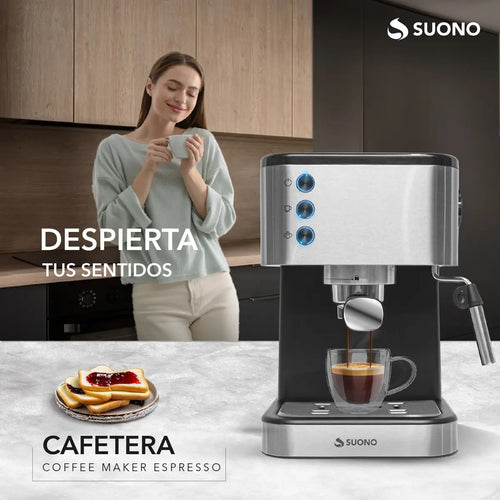 Cafetera Expresso Suono 1.5 L Acero Inoxidable 20 Bar Calentamiento de Tazas 1350W