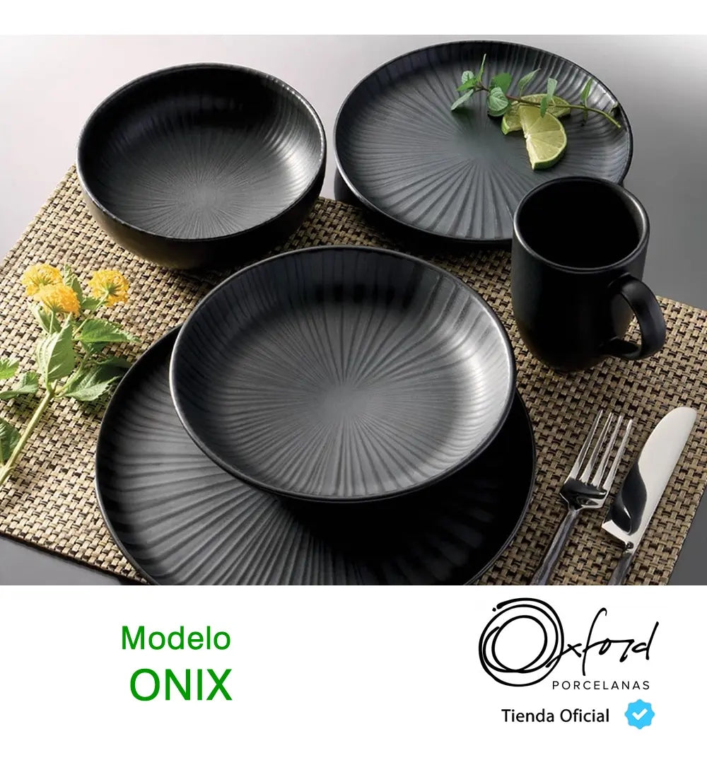 Juego De Vajilla Platos Bowls Mugs Flat Onix Oxford X 24