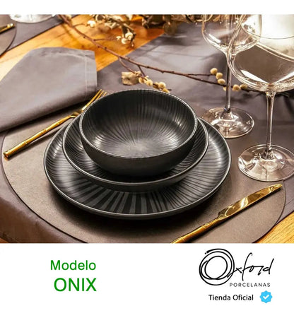 Juego De Vajilla Platos Bowls Mugs Flat Onix Oxford X 24