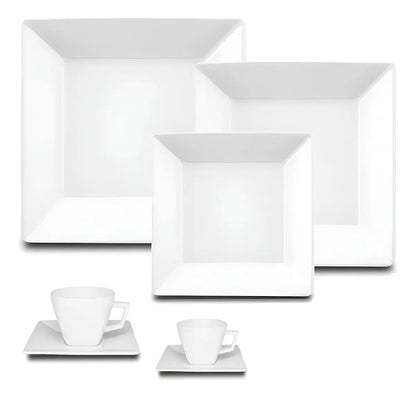 Set Platos 42 Piezas Cuadrados Porcelana Blanco Oxford