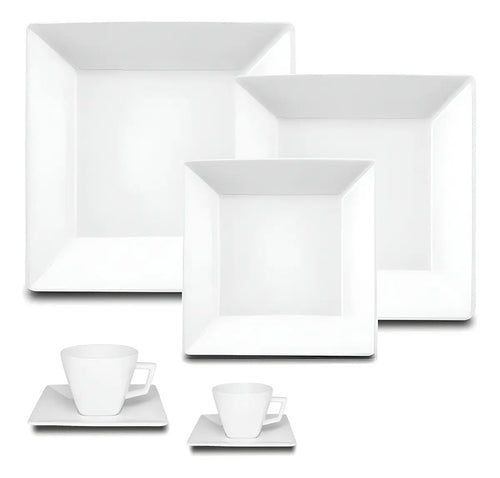 Set Platos 42 Piezas Cuadrados Porcelana Blanco Oxford