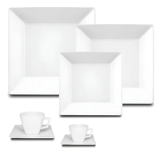 Set Platos 42 Piezas Cuadrados Porcelana Blanco Oxford