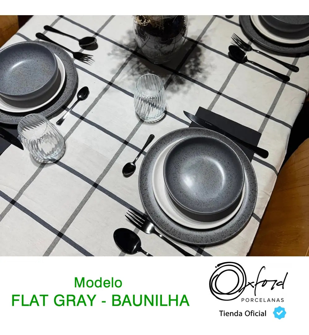 Juego Vajilla Platos Tazas Flat Gray Y Baunilha Oxford X20