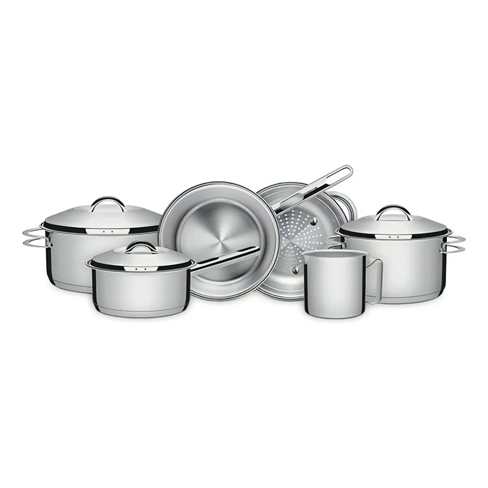 Bateria de Cocina Juego Ollas Cacerola 6 Piezas Tramontina Solar Acero Inoxidable Triple Fondo