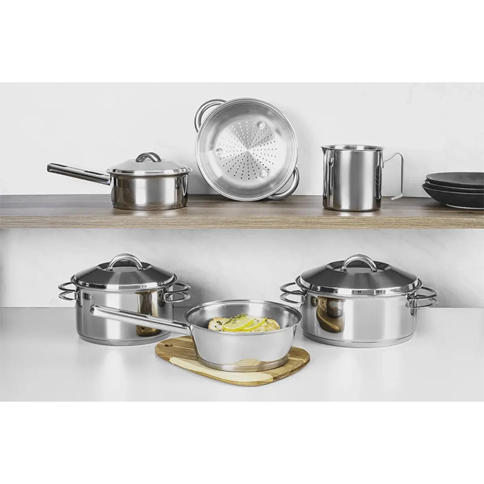 Bateria de Cocina Juego Ollas Cacerola 6 Piezas Tramontina Solar Acero Inoxidable Triple Fondo