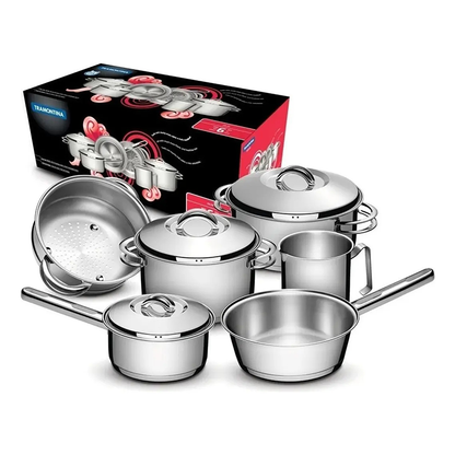Bateria de Cocina Juego Ollas Cacerola 6 Piezas Tramontina Solar Acero Inoxidable Triple Fondo